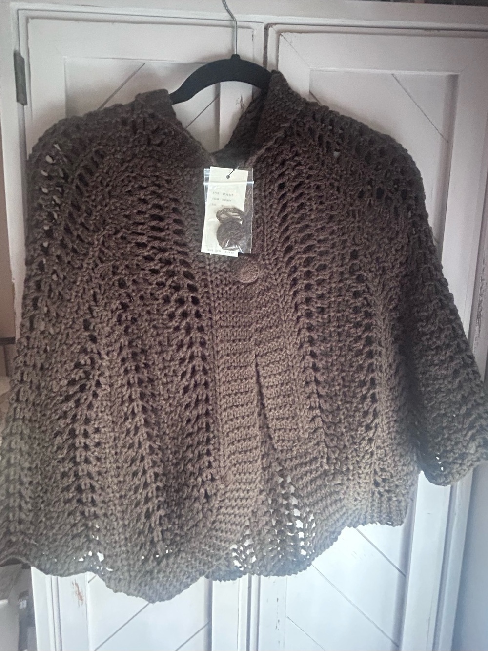 Vertigo Paris NWT Crochet Hooded Shrug Cape Sweater - Brown